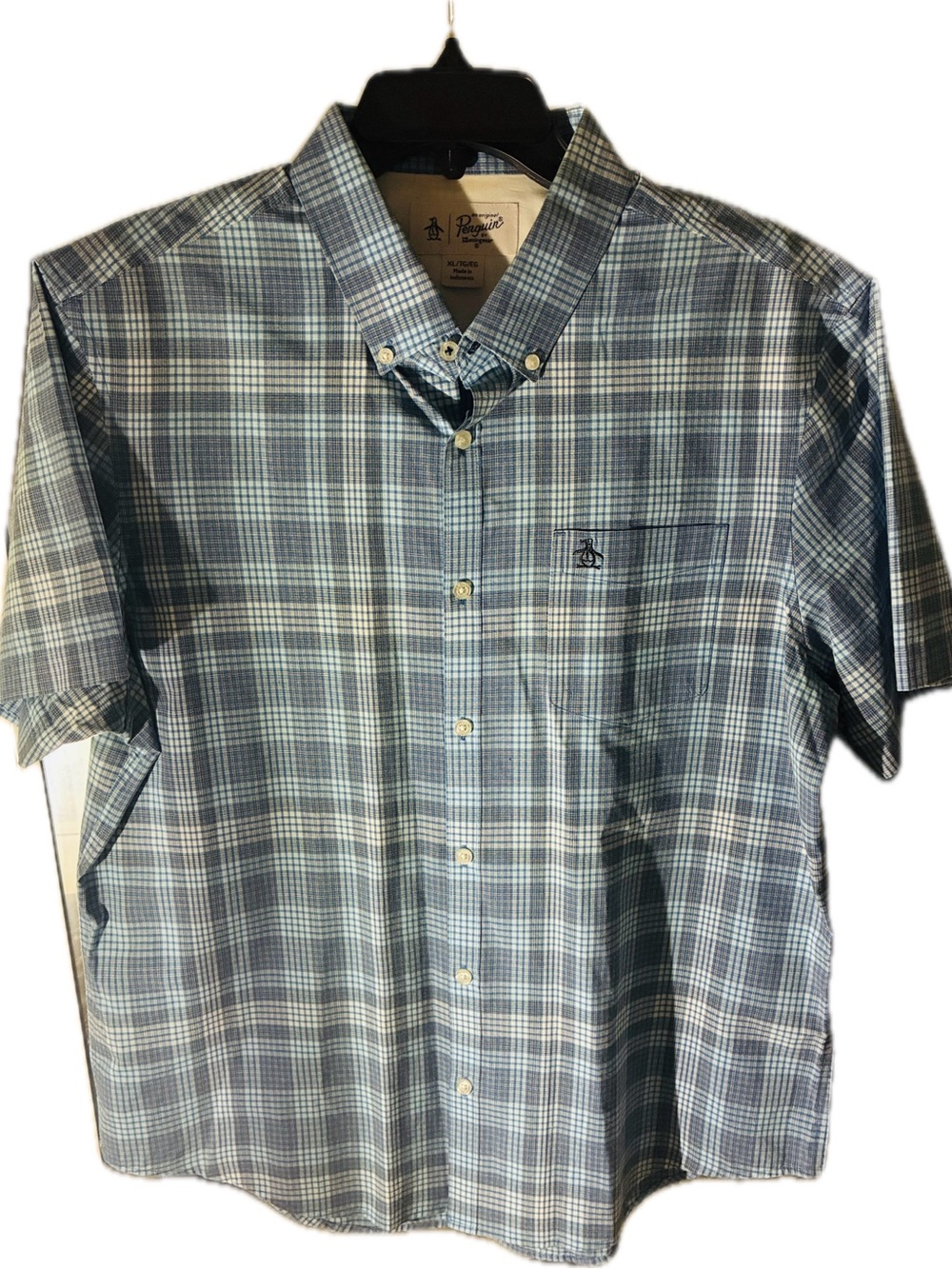 Original Penguin Short-Sleeve Plaid Button-Down Shirt - Blue & White